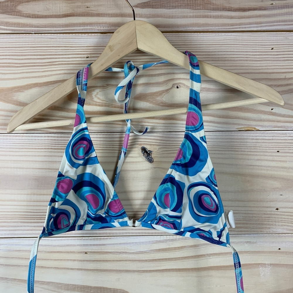 Vtg L*Space Swim Bikini Top Large Retro Swirls USA Made Hippie‎ Y2K